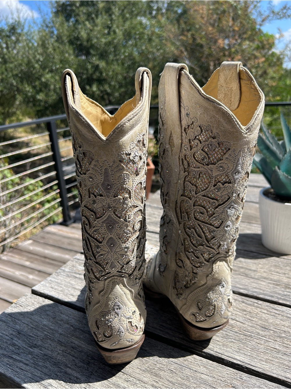Corral Women's White Glitter Inlay Crystals Boots Bridal Collection 7.5 - Picture 6 of 14